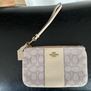 Coach Signature Beige and Brown Wristlet